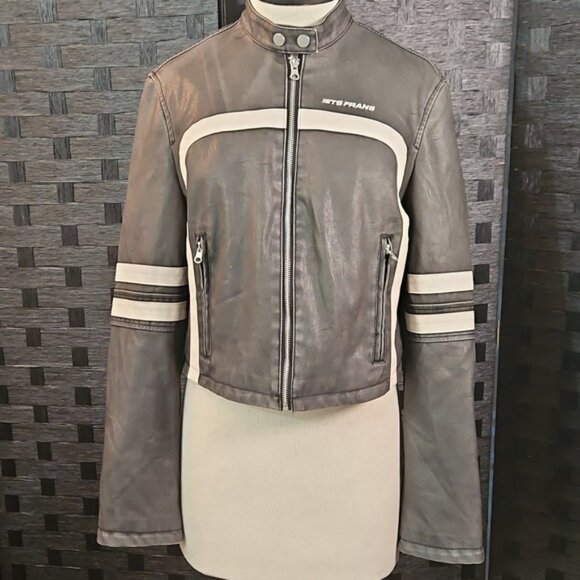 Urban Outfitters Iets Frans Jessy Faux Leather Cropped Moto Jacket Size Medium - Picture 3 of 13